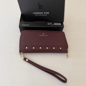 London Fog Maroon Wristlet with Gold Accents